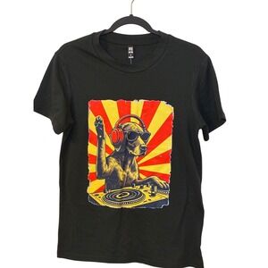 PFR New York DJ Dog Graphic T-Shirt Black 100% Cotton Short Sleeve Tee 40194 S